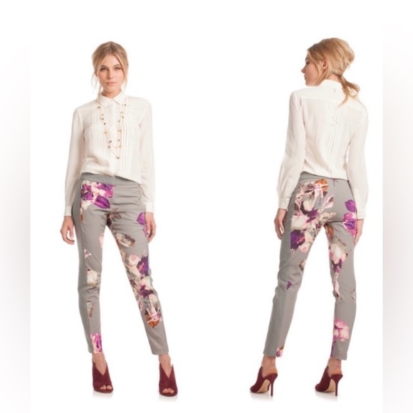Trina Turk Pants - Trina Turk Floral Print Trousers - Gray and purple